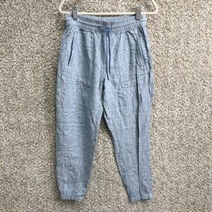 Athleta Pants Women's 6 Blue Retreat 100% Linen Drawstring Elastic Waist Joggers